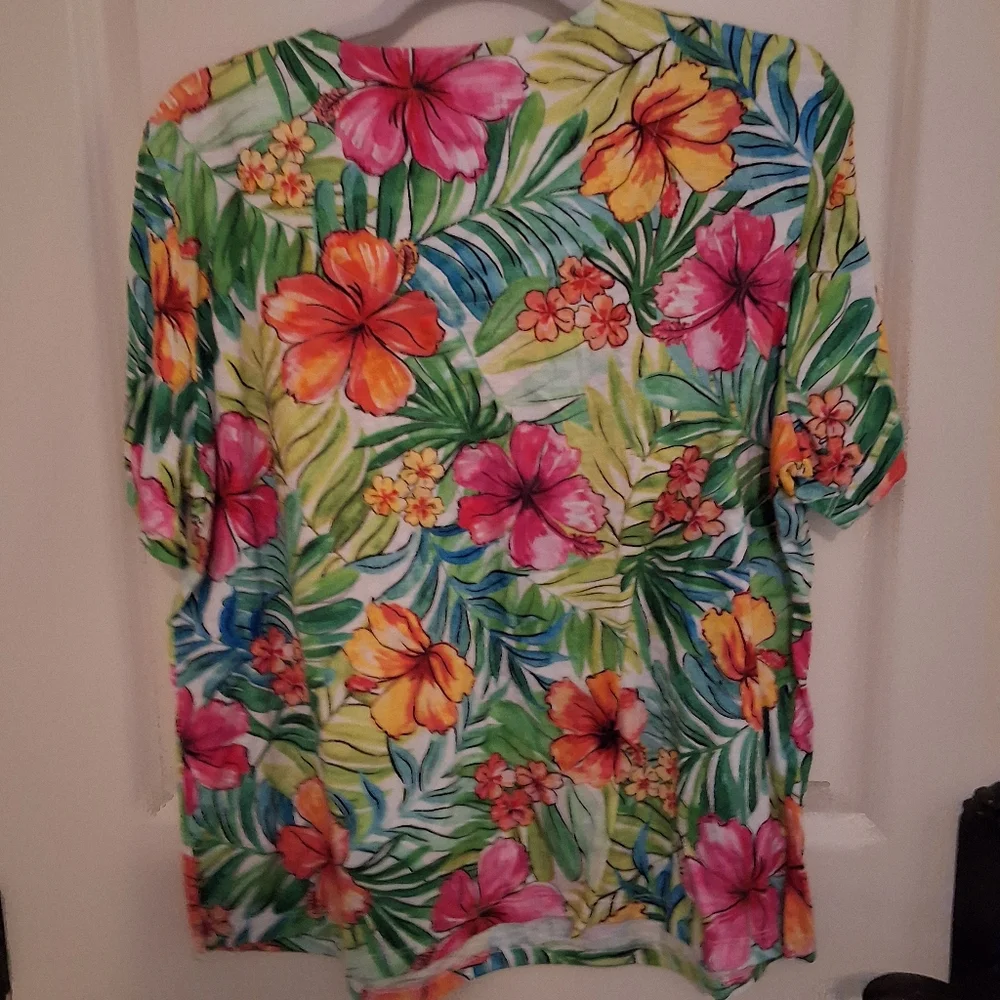 Alfred Dunner Tropical Floral Blouse - Pink, Orange, Green - Picture 4 of 7